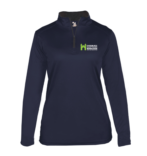 EHM Women's Quarter Zip in Navy Hartford Marathon Foundation