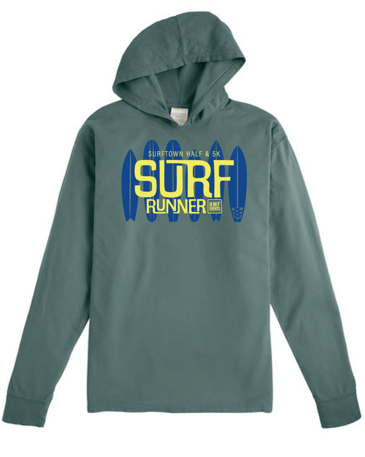 Surftown Unisex Jersey Hooded T Shirt in Cypress